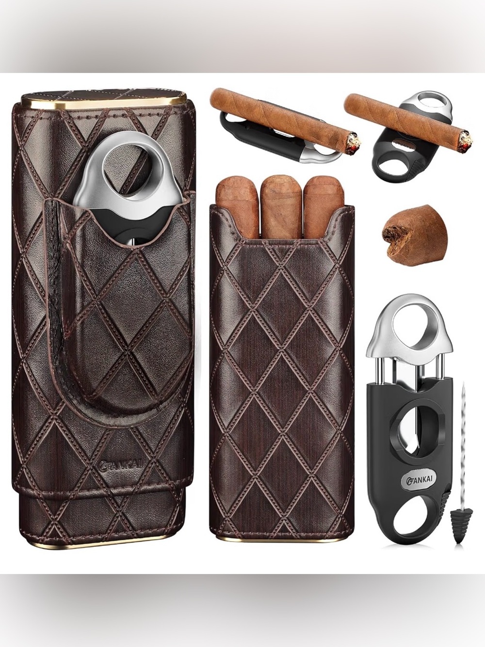Cigar Case with 3 in 1 V Cutter,Travel Humidor Box Cedar Wood Lined
